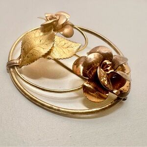 Unique 1970s Vintage Metal Brooch w/ Flowers Copper Bronze Women’s Jewelry